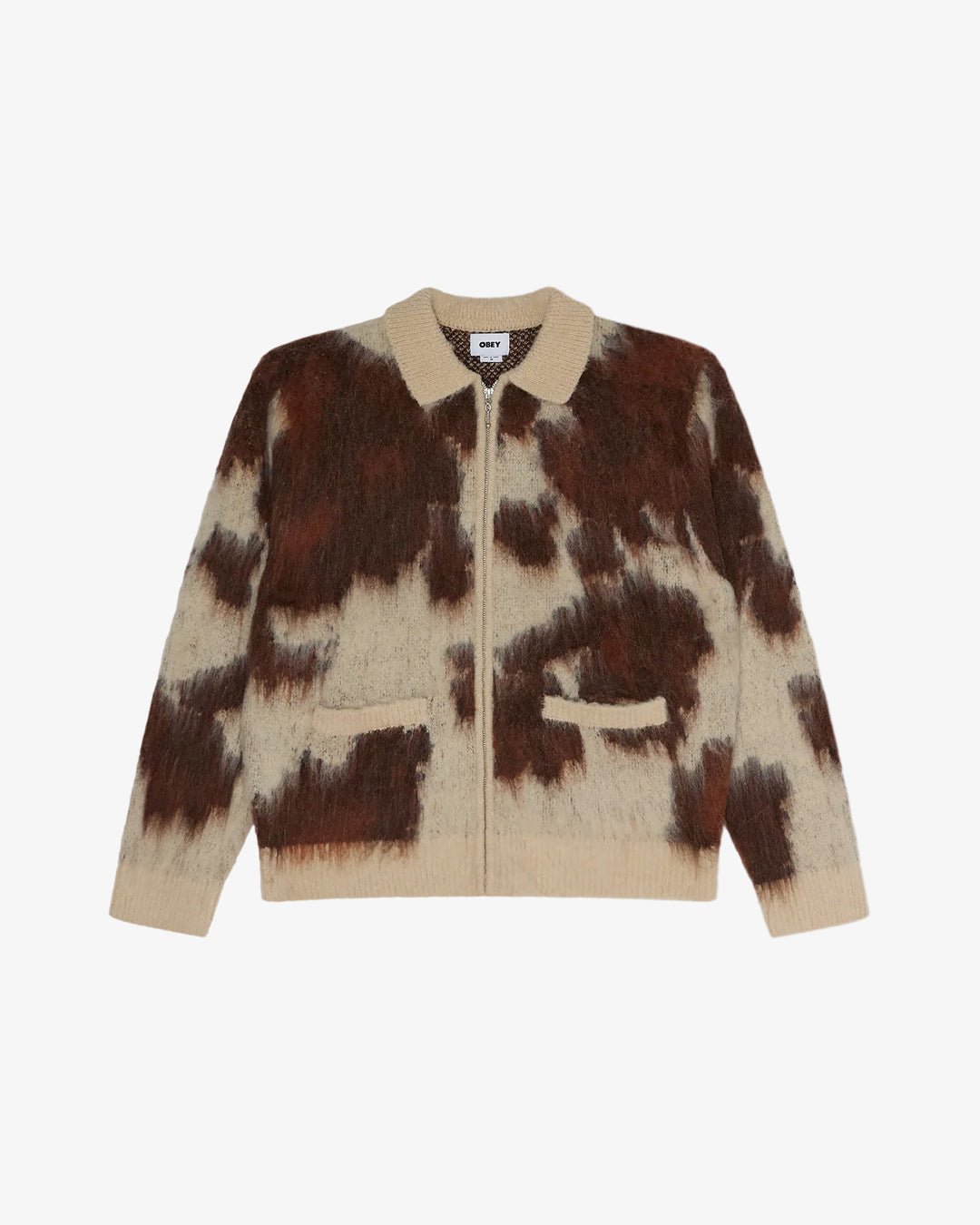Obey Cow Pattern Zip Sweater