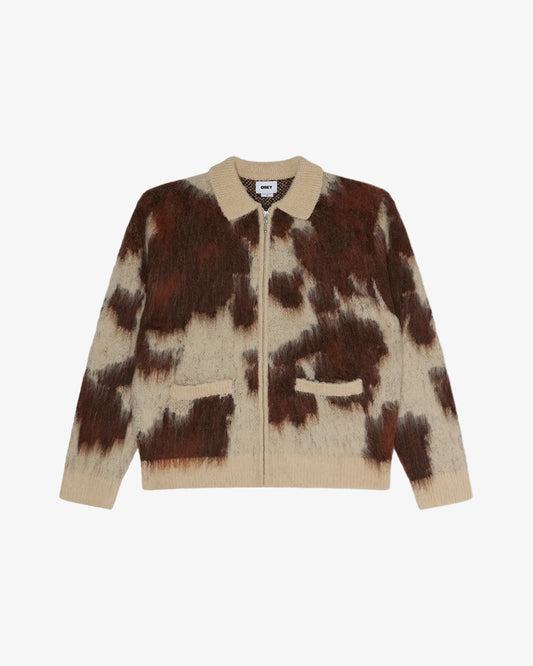 Obey Cow Pattern Zip Sweater